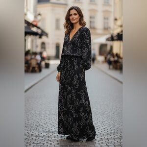 NEW  Kittenish Elegant Black Dress with White Floral Pattern